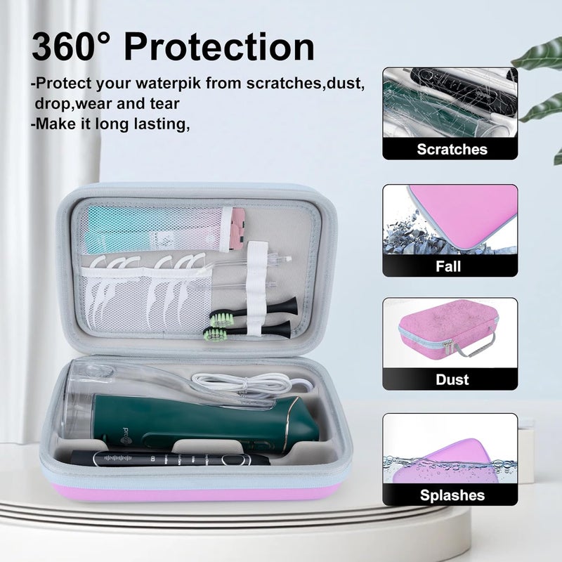 SMYV Water Flosser Travel Case, Portable Dental Oral Irrigator Travel Organizer, Hard Eva Storage Bag for Flosser, Electric Toothbrush, Toothpaset and Irrigator Accessories (Case Only) - Pink - Image 5